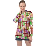 Pattern-repetition-bars-colors Long Sleeve Satin Shirt