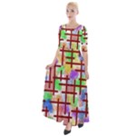 Pattern-repetition-bars-colors Half Sleeves Maxi Dress