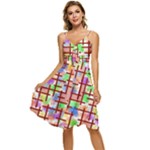 Pattern-repetition-bars-colors Sleeveless Tie Front Chiffon Dress