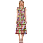 Pattern-repetition-bars-colors V-Neck Drawstring Shoulder Sleeveless Maxi Dress