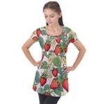 Strawberry-fruits Puff Sleeve Tunic Top
