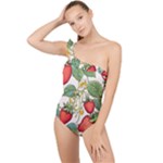 Strawberry-fruits Frilly One Shoulder Swimsuit