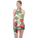 Strawberry-fruits Halter Asymmetric Satin Top