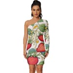 Strawberry-fruits Long Sleeve One Shoulder Mini Dress