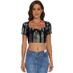 Stained Glass Window Gothic Short Sleeve Square Neckline Crop Top 