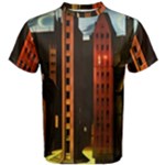Sci-fi Futuristic Science Fiction City Neon Scene Artistic Technology Machine Fantasy Gothic Town Bu Men s Cotton T-Shirt