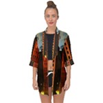 Sci-fi Futuristic Science Fiction City Neon Scene Artistic Technology Machine Fantasy Gothic Town Bu Open Front Chiffon Kimono