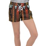 Sci-fi Futuristic Science Fiction City Neon Scene Artistic Technology Machine Fantasy Gothic Town Bu Women s Velour Lounge Shorts