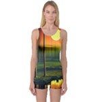 Outdoors Night Moon Full Moon Trees Setting Scene Forest Woods Light Moonlight Nature Wilderness Lan One Piece Boyleg Swimsuit