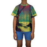 Nature Swamp Water Sunset Spooky Night Reflections Bayou Lake Kids  Short Sleeve Swimwear