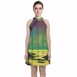 Nature Swamp Water Sunset Spooky Night Reflections Bayou Lake Velvet Halter Neckline Dress 