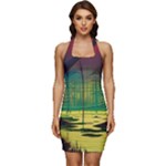 Nature Swamp Water Sunset Spooky Night Reflections Bayou Lake Sleeveless Wide Square Neckline Ruched Bodycon Dress