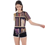 Books Bookshelves Office Fantasy Background Artwork Book Cover Apothecary Book Nook Literature Libra Asymmetrical Short Sleeve Sports T-Shirt