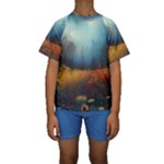 Wildflowers Field Outdoors Clouds Trees Cover Art Storm Mysterious Dream Landscape Kids  Short Sleeve Swimwear