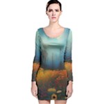 Wildflowers Field Outdoors Clouds Trees Cover Art Storm Mysterious Dream Landscape Long Sleeve Velvet Bodycon Dress