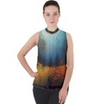 Wildflowers Field Outdoors Clouds Trees Cover Art Storm Mysterious Dream Landscape Mock Neck Chiffon Sleeveless Top