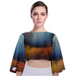 Wildflowers Field Outdoors Clouds Trees Cover Art Storm Mysterious Dream Landscape Tie Back Butterfly Sleeve Chiffon Top