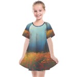 Wildflowers Field Outdoors Clouds Trees Cover Art Storm Mysterious Dream Landscape Kids  Smock Dress