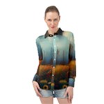 Wildflowers Field Outdoors Clouds Trees Cover Art Storm Mysterious Dream Landscape Long Sleeve Chiffon Shirt