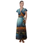 Wildflowers Field Outdoors Clouds Trees Cover Art Storm Mysterious Dream Landscape Flutter Sleeve Maxi Dress