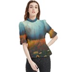 Wildflowers Field Outdoors Clouds Trees Cover Art Storm Mysterious Dream Landscape Frill Neck Blouse