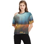 Wildflowers Field Outdoors Clouds Trees Cover Art Storm Mysterious Dream Landscape One Shoulder Cut Out T-Shirt