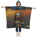 Wildflowers Field Outdoors Clouds Trees Cover Art Storm Mysterious Dream Landscape Women s Hooded Rain Ponchos