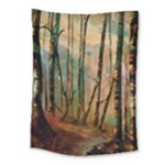 Woodland Woods Forest Trees Nature Outdoors Mist Moon Background Artwork Book Medium Tapestry