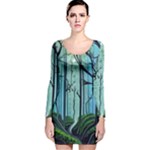 Nature Outdoors Night Trees Scene Forest Woods Light Moonlight Wilderness Stars Long Sleeve Velvet Bodycon Dress