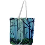Nature Outdoors Night Trees Scene Forest Woods Light Moonlight Wilderness Stars Full Print Rope Handle Tote (Large)