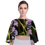 Outdoors Night Full Moon Setting Scene Woods Light Moonlight Nature Wilderness Landscape Tie Back Butterfly Sleeve Chiffon Top