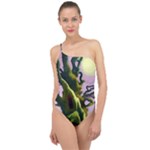 Outdoors Night Full Moon Setting Scene Woods Light Moonlight Nature Wilderness Landscape Classic One Shoulder Swimsuit