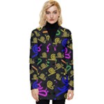 Pattern Repetition Snail Blue Button Up Hooded Coat 