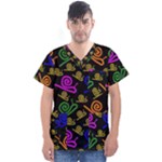 Pattern Repetition Snail Blue Men s V-Neck Scrub Top