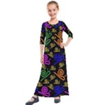 Pattern Repetition Snail Blue Kids  Quarter Sleeve Maxi Dress