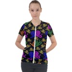 Pattern Repetition Snail Blue Short Sleeve Zip Up Jacket