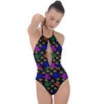 Pattern Repetition Snail Blue Plunge Cut Halter Swimsuit