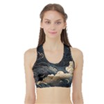 Starry Sky Moon Space Cosmic Galaxy Nature Art Clouds Art Nouveau Abstract Sports Bra with Border