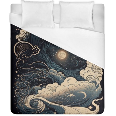 Starry Sky Moon Space Cosmic Galaxy Nature Art Clouds Art Nouveau Abstract Duvet Cover (California King Size) from ArtsNow.com
