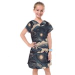 Starry Sky Moon Space Cosmic Galaxy Nature Art Clouds Art Nouveau Abstract Kids  Drop Waist Dress