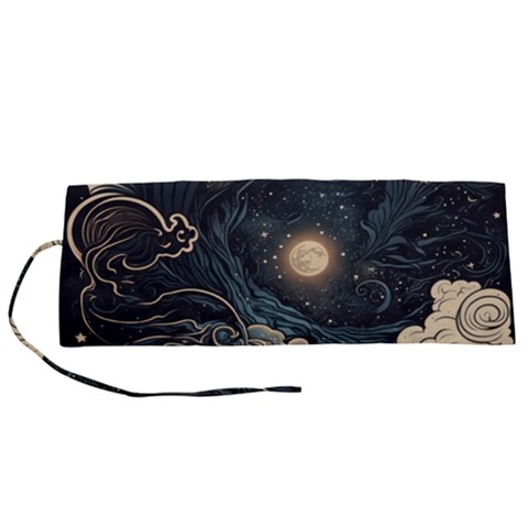 Starry Sky Moon Space Cosmic Galaxy Nature Art Clouds Art Nouveau Abstract Roll Up Canvas Pencil Holder (S) from ArtsNow.com