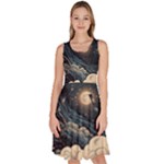 Starry Sky Moon Space Cosmic Galaxy Nature Art Clouds Art Nouveau Abstract Knee Length Skater Dress With Pockets