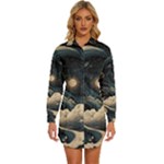 Starry Sky Moon Space Cosmic Galaxy Nature Art Clouds Art Nouveau Abstract Womens Long Sleeve Shirt Dress