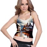 Village Reflections Snow Sky Dramatic Town House Cottages Pond Lake City Spaghetti Strap Bra Top