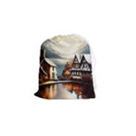 Village Reflections Snow Sky Dramatic Town House Cottages Pond Lake City Drawstring Pouch (Small)