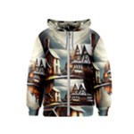 Village Reflections Snow Sky Dramatic Town House Cottages Pond Lake City Kids  Zipper Hoodie