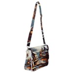 Village Reflections Snow Sky Dramatic Town House Cottages Pond Lake City Shoulder Bag with Back Zipper