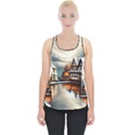 Village Reflections Snow Sky Dramatic Town House Cottages Pond Lake City Piece Up Tank Top