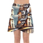 Village Reflections Snow Sky Dramatic Town House Cottages Pond Lake City Wrap Front Skirt