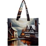 Village Reflections Snow Sky Dramatic Town House Cottages Pond Lake City Canvas Travel Bag
